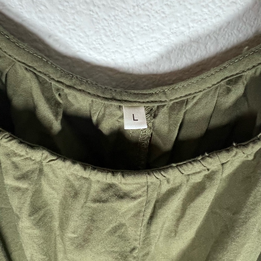 Olive Green Sleeveless Baggy Jumpsuit Overalls Size L - Picture 3 of 3